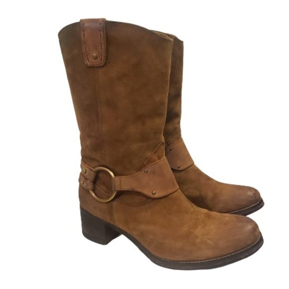 Johnston & Murphy Mid Calf Brown Leather Moto Style Pull On Harness Sz 9… - Picture 1 of 8